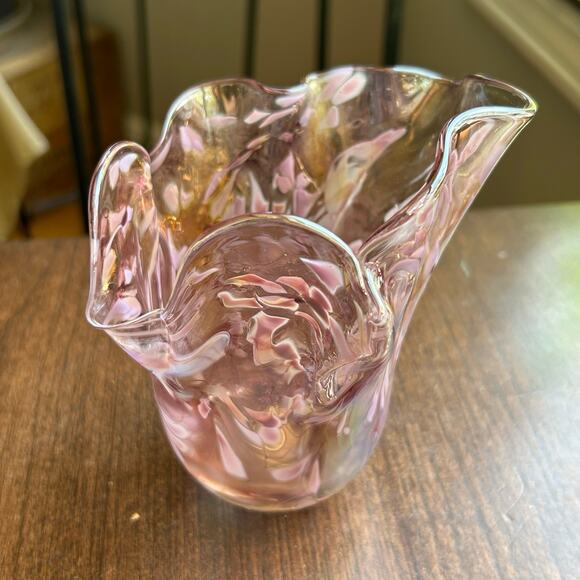 Vintage ’69 Studio Art Glass Connie Christopher Handkerchief Vase pink - Picture 2 of 8